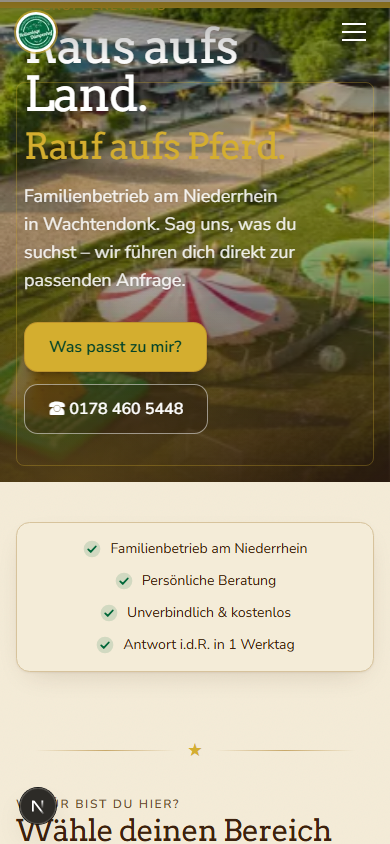 Echte öffentliche Dümpenhof-Webseite in der Mobilansicht