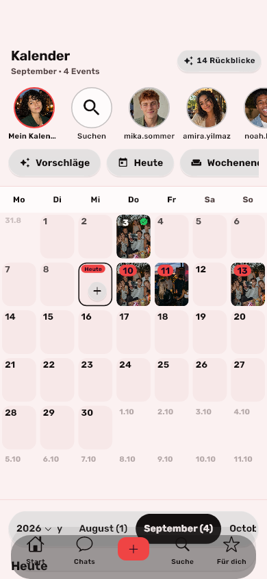 Randalo-Kalender mit der Akzentfarbe Koralle im Stil Glow, helle Darstellung.