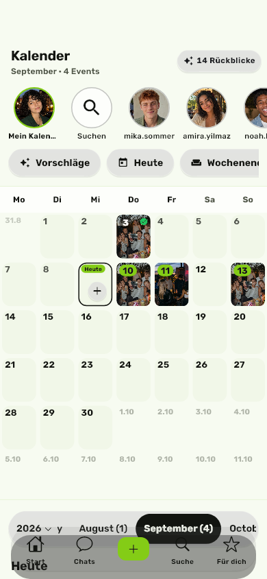 Randalo-Kalender mit der Akzentfarbe Lime im Stil Konfetti, helle Darstellung.